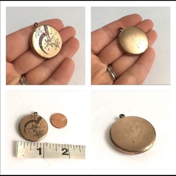 Vintage Crescent Moon Locket Gold Plated Antique Pendant Necklace 1900 1910 - Picture 7 of 8